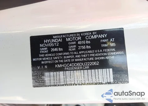 2013 Hyundai Genesis 3.8L z USA, uszkodzony, nr VIN KMHGC4DD6DU222062